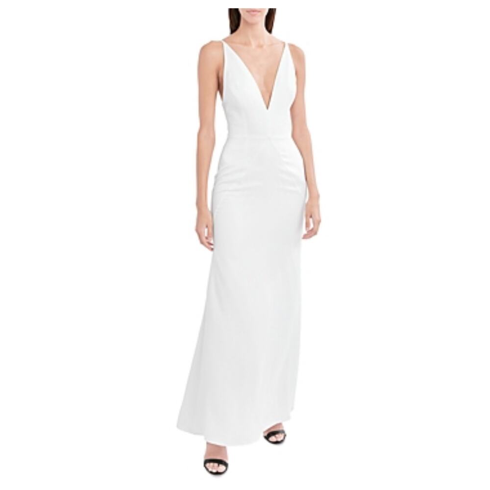 AQUA A-Line Sleeveless V-Neck Long Evening Gown White Size 10 Formal Dress